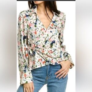 Cinq à Sept Floral Wrap Blouse - Pink and Blue